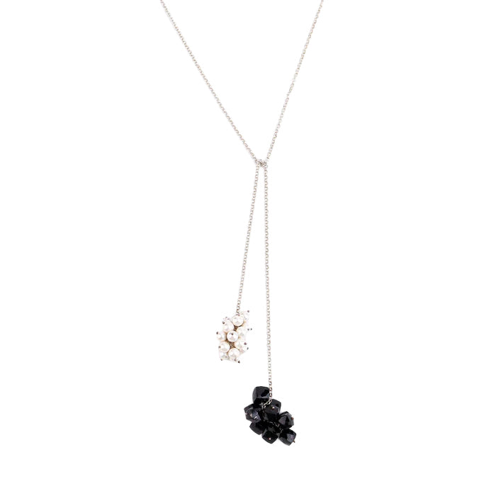 Silver Tie & Wear Necklace with Pearls & Black Onyx