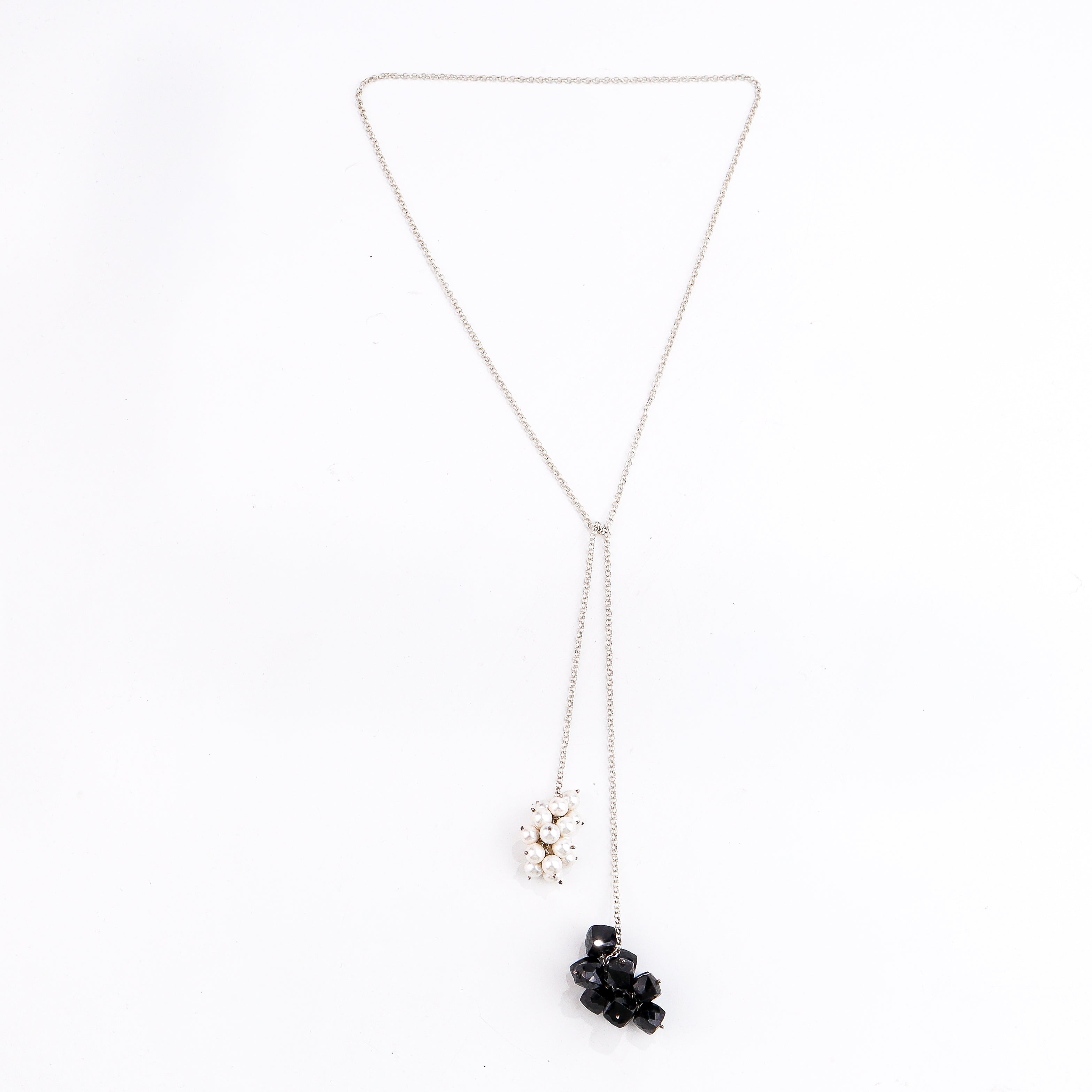 Silver Tie & Wear Necklace with Pearls & Black Onyx