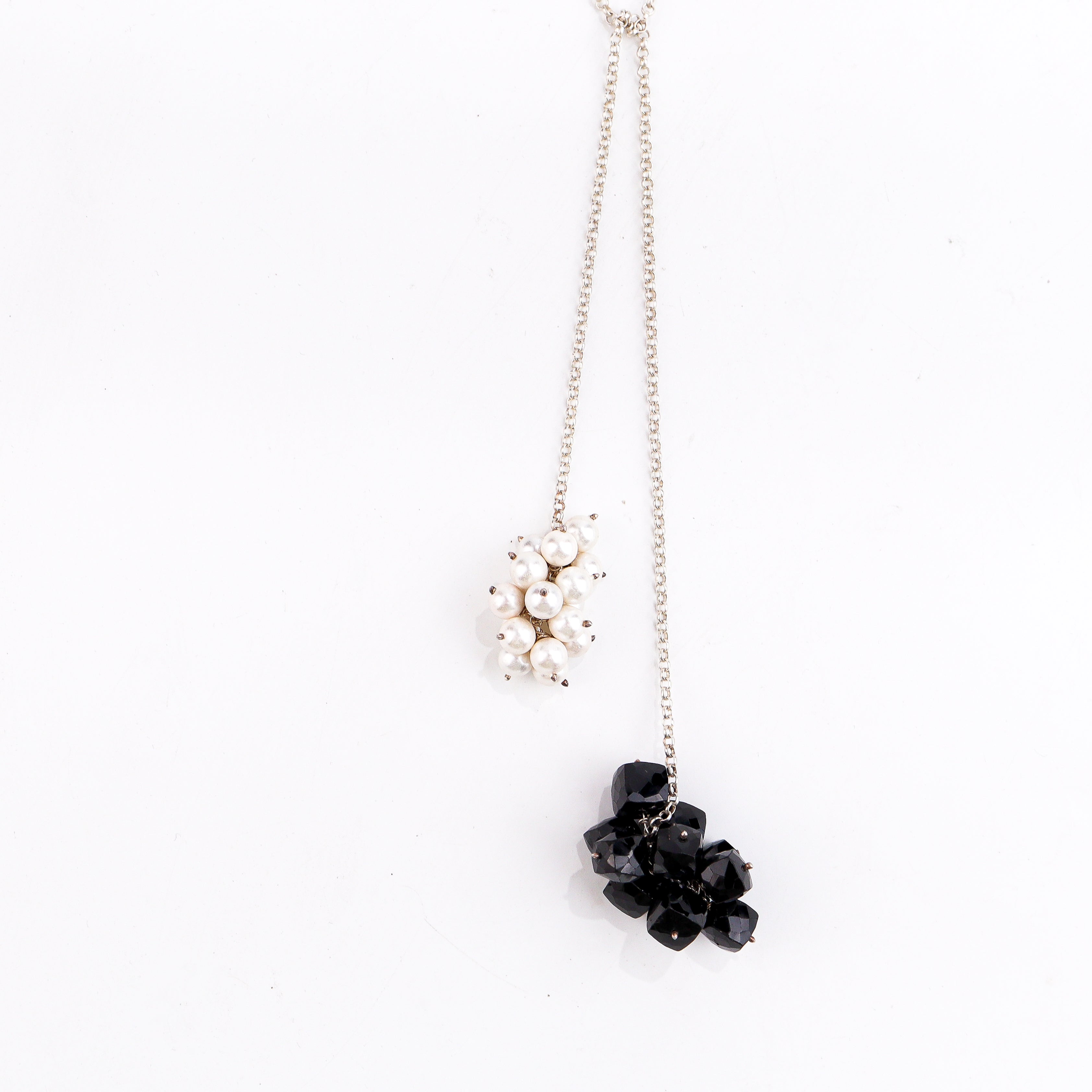 Silver Tie & Wear Necklace with Pearls & Black Onyx