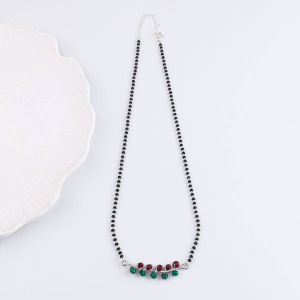 Green & Maroon Jade Wrapped Silver Mangalsutra (Project Handmade)