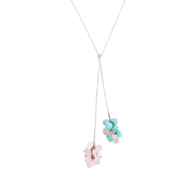 Silver Tie & Wear Necklace with Semi Precious Stones