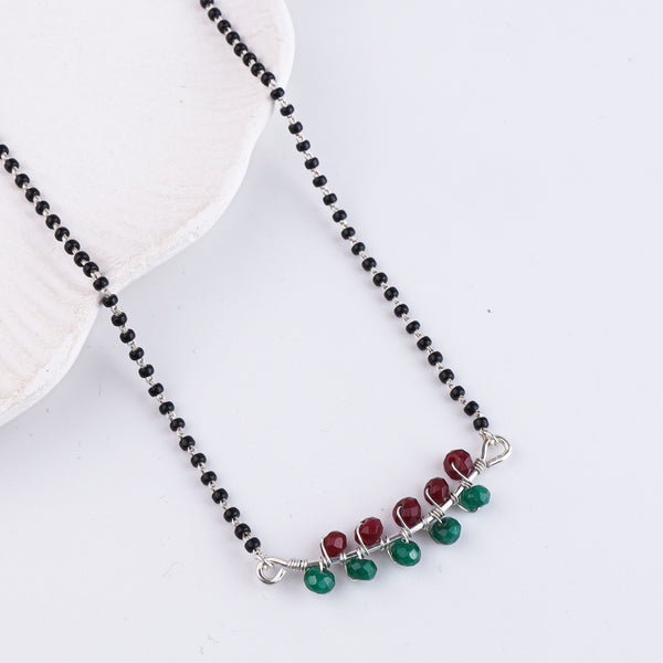Green & Maroon Jade Wrapped Silver Mangalsutra (Project Handmade)