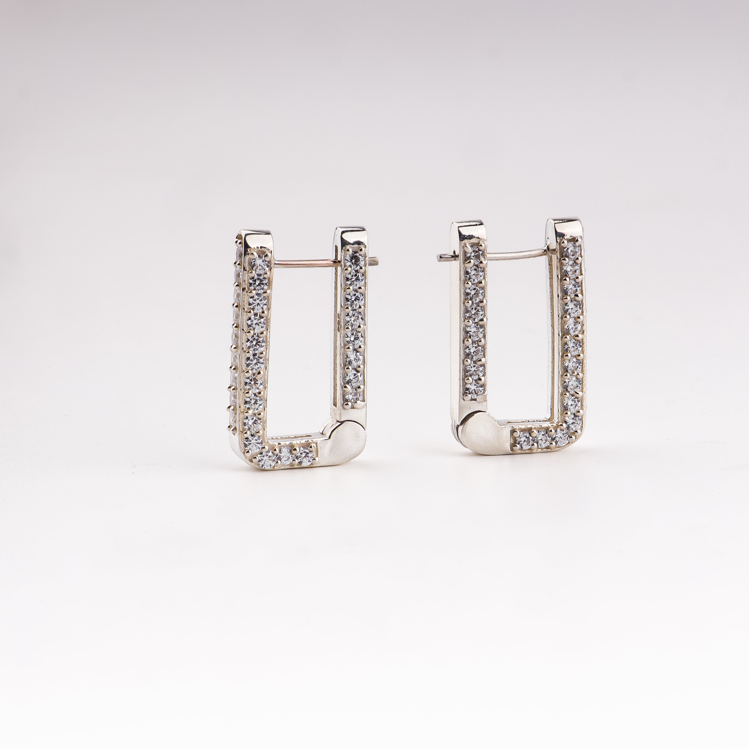 Silver U Shaped Hoops with CZ Stones