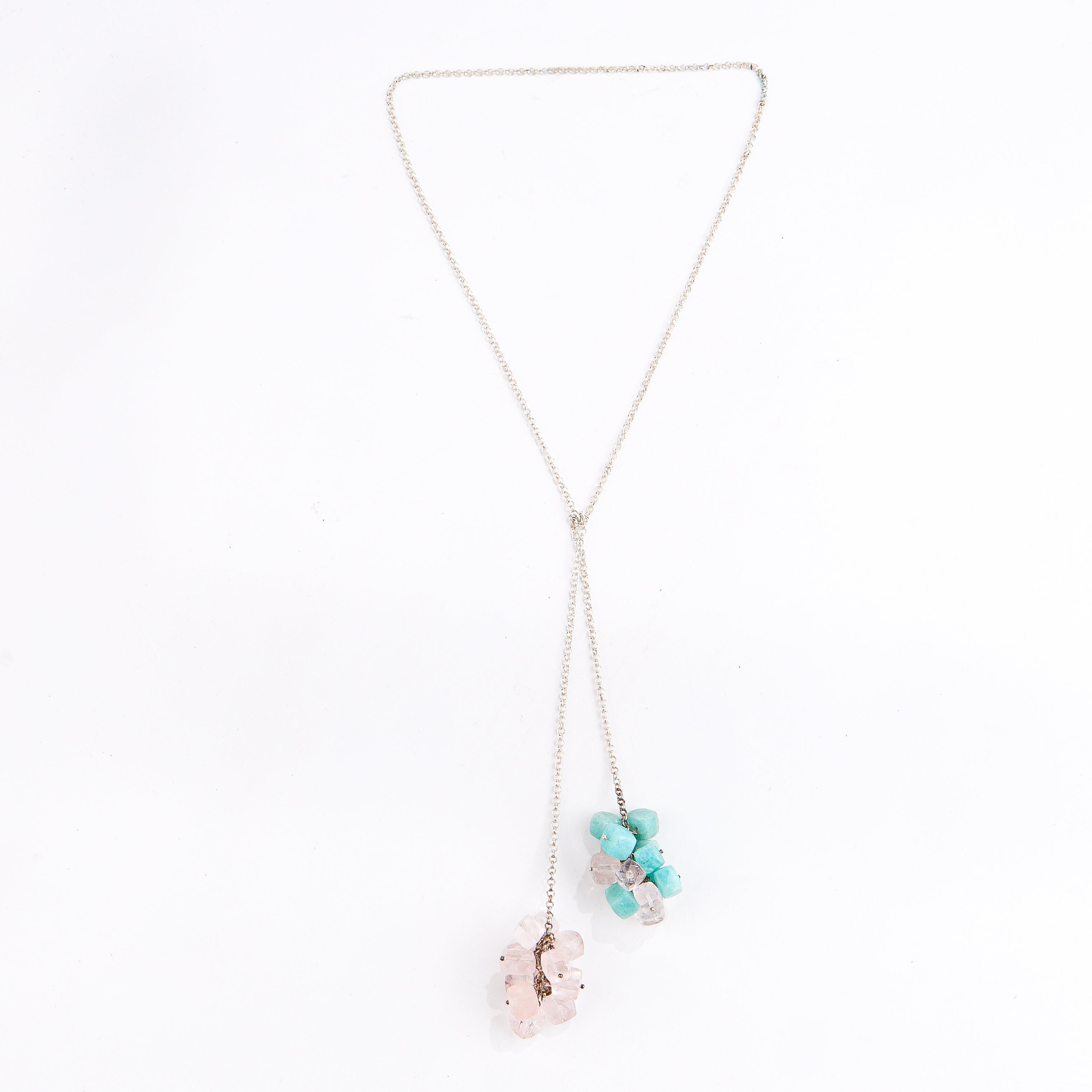 Silver Tie & Wear Necklace with Semi Precious Stones