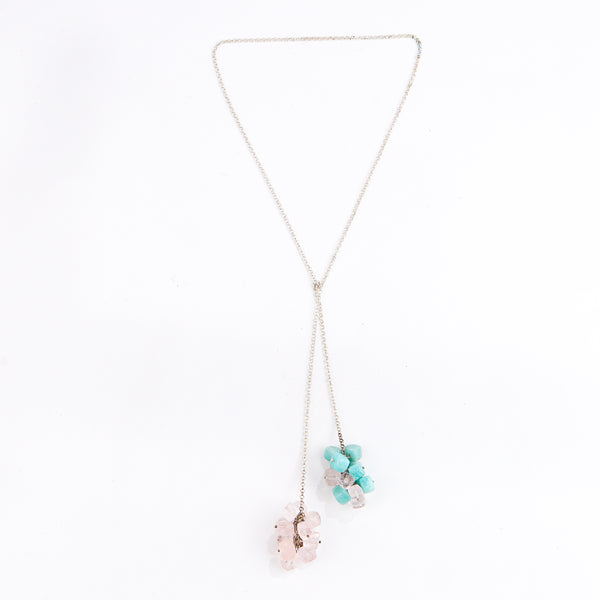 Silver Tie & Wear Necklace with Semi Precious Stones