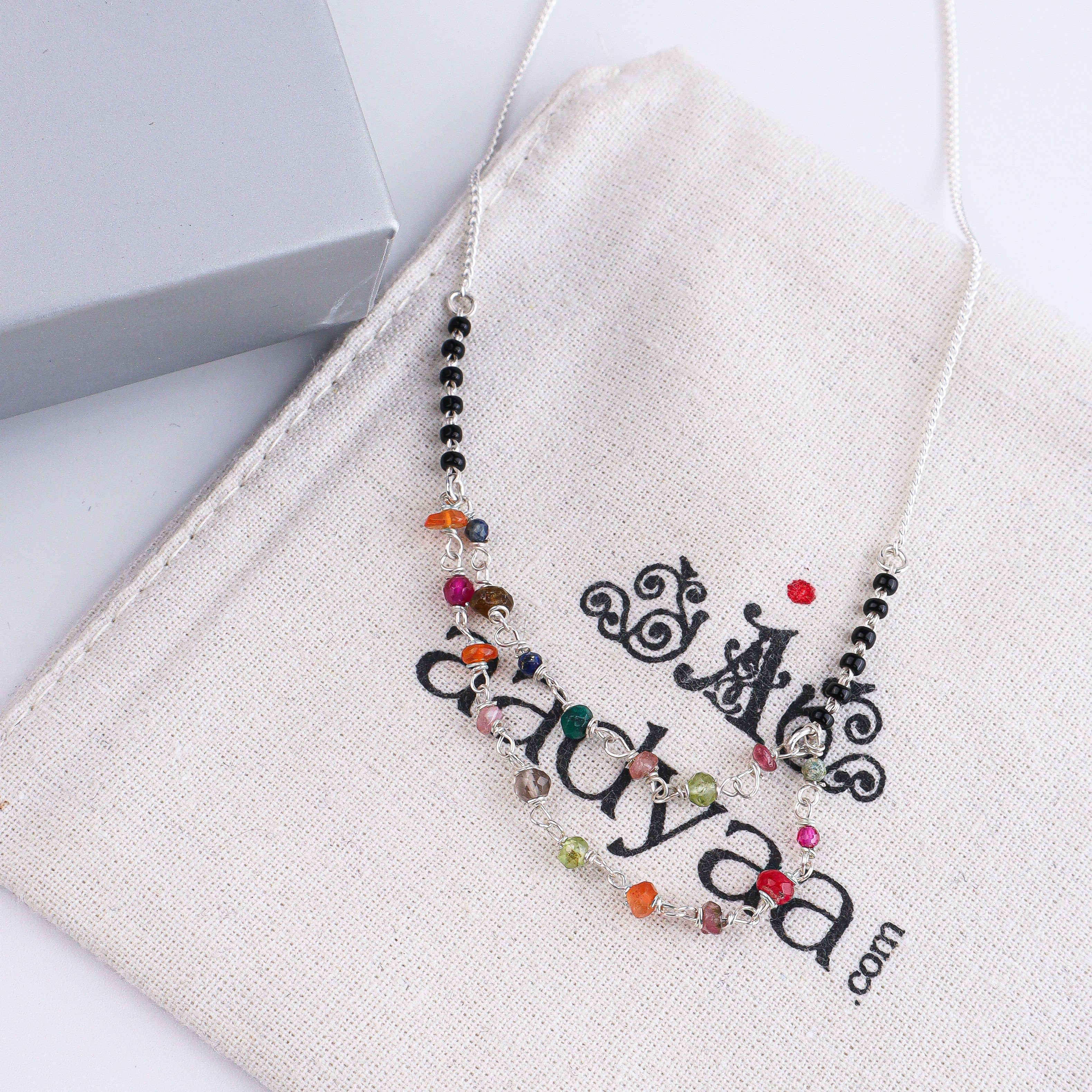 Multicolor Double Layered Silver Chain Mangalsutra (Project Handmade)