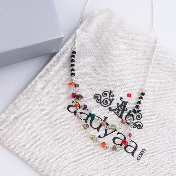 Multicolor Double Layered Silver Chain Mangalsutra (Project Handmade)
