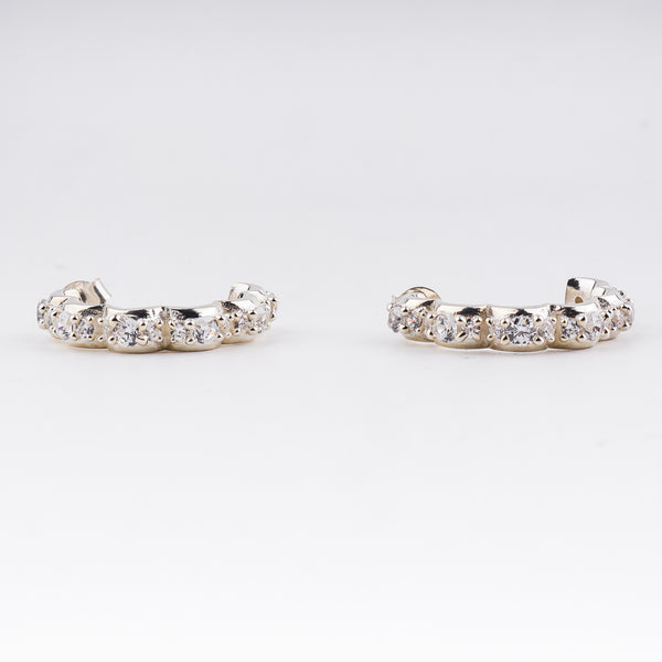 Silver floral hoop earrings with CZ stones