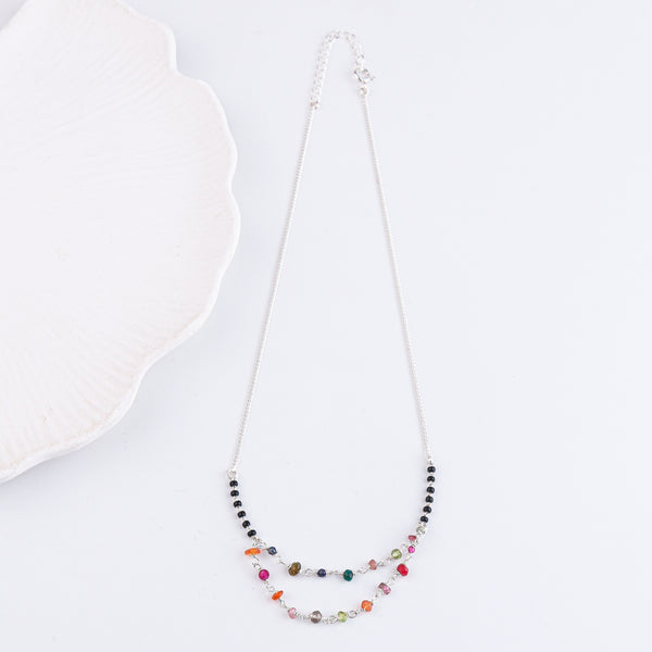 Multicolor Double Layered Silver Chain Mangalsutra (Project Handmade)