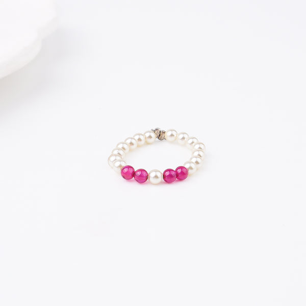 Silver Pearl Ring with Ruby Stones