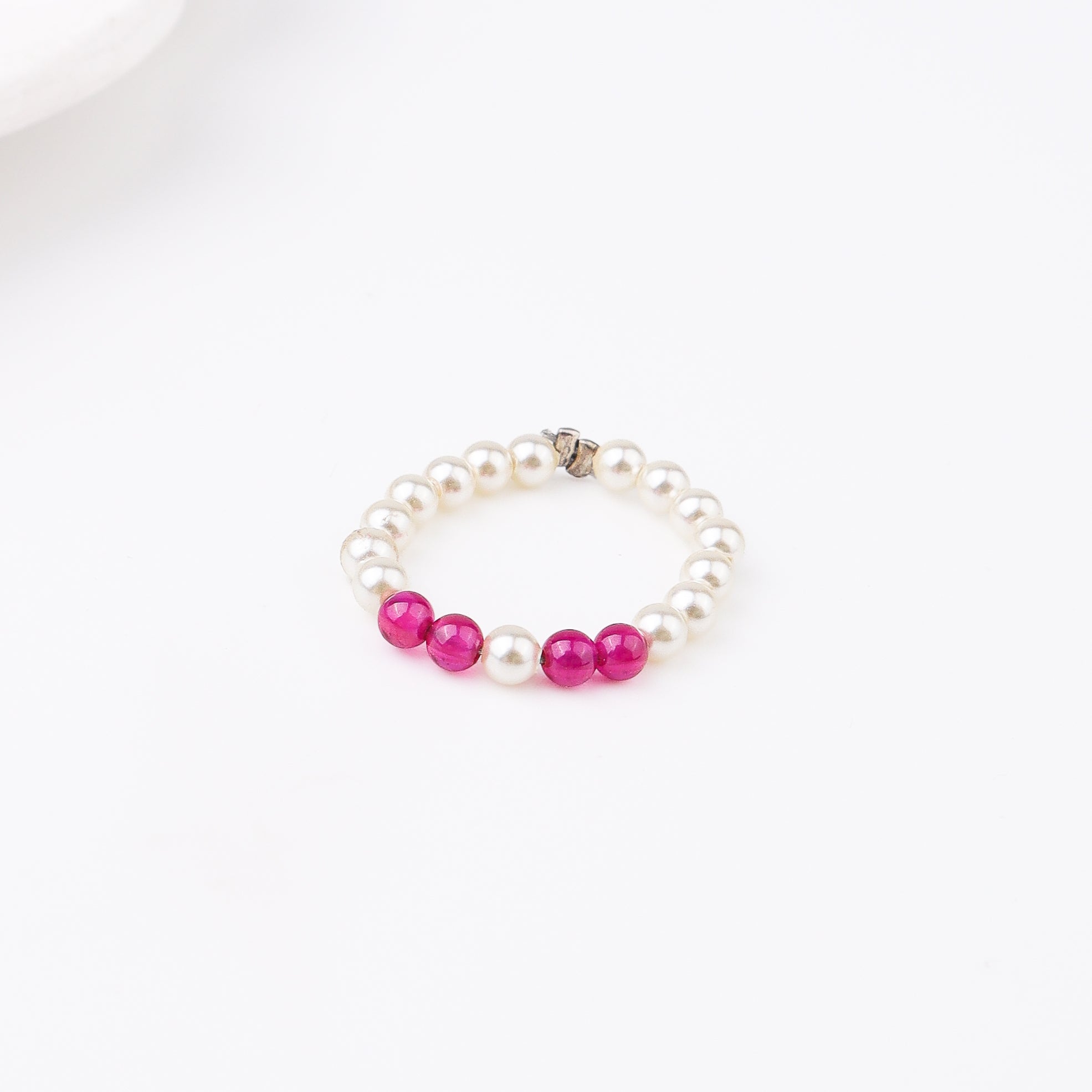 Silver Pearl Ring with Ruby Stones