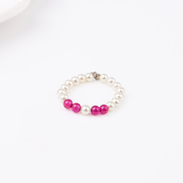 Silver Pearl Ring with Ruby Stones