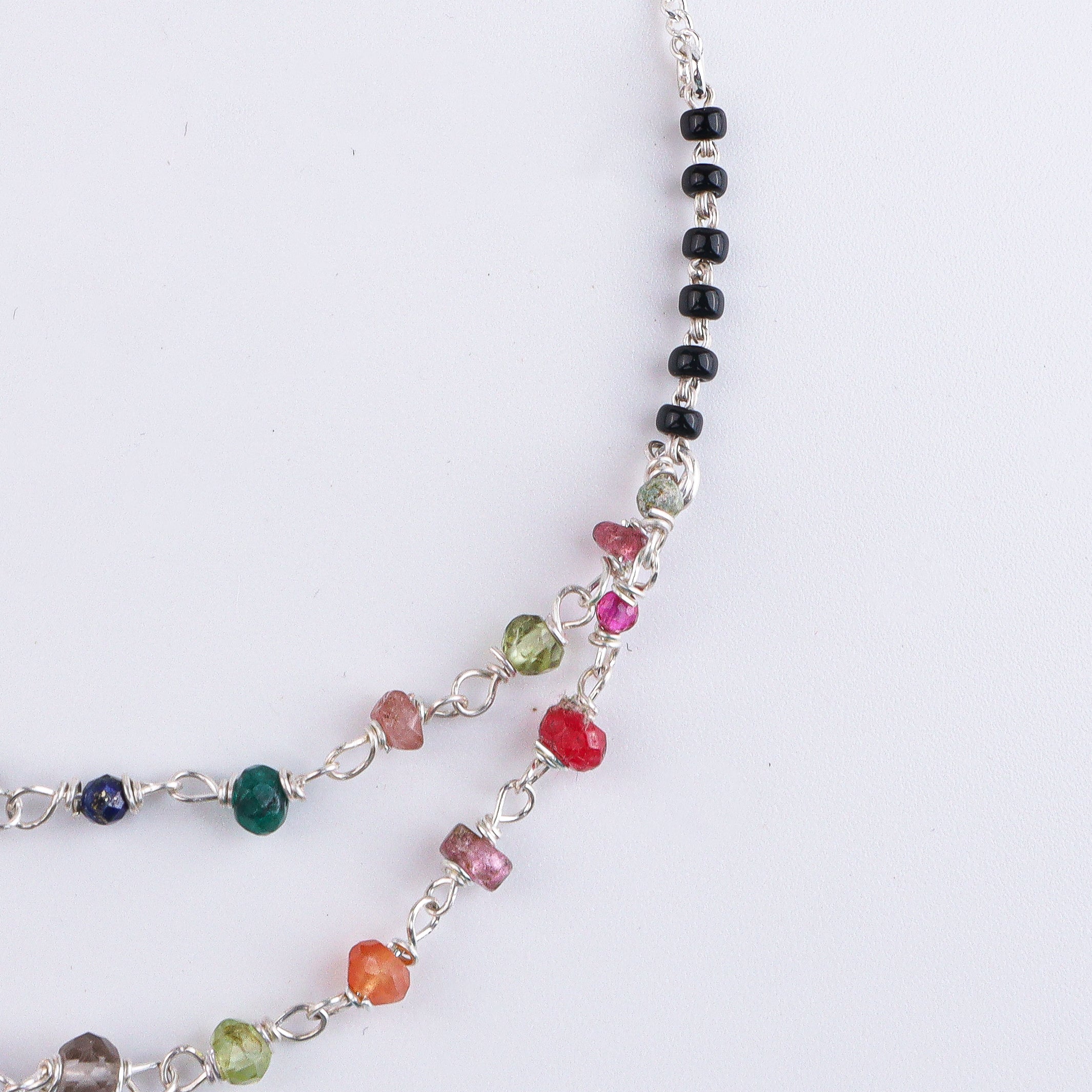 Multicolor Double Layered Silver Chain Mangalsutra (Project Handmade)