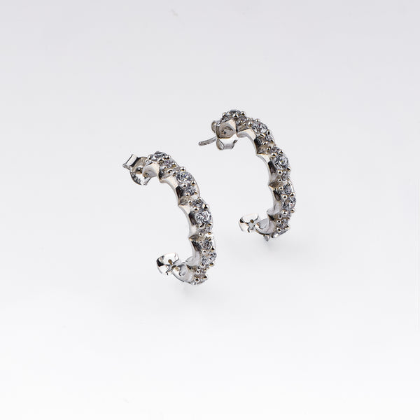 Silver hoop earrings with CZ stones, stylish jewelry for women