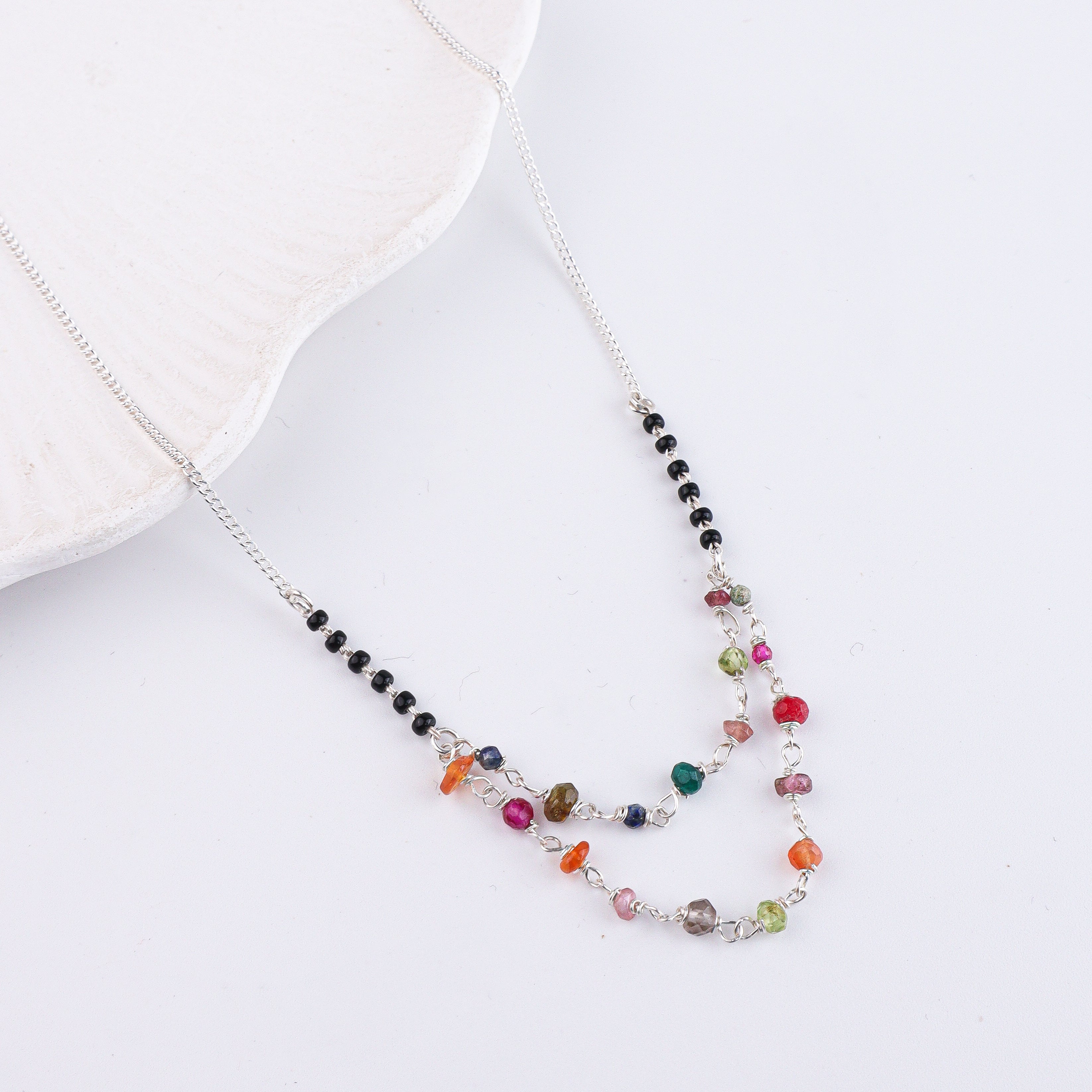 Multicolor Double Layered Silver Chain Mangalsutra (Project Handmade)