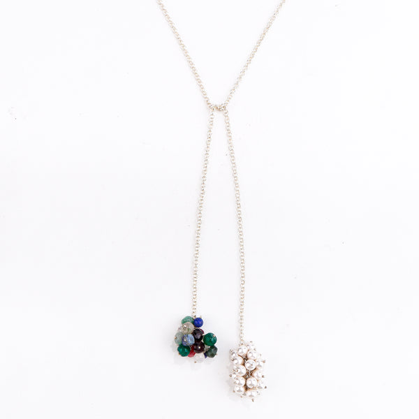 Silver Tie & Wear Necklace with Pearls and Semi Precious Stones