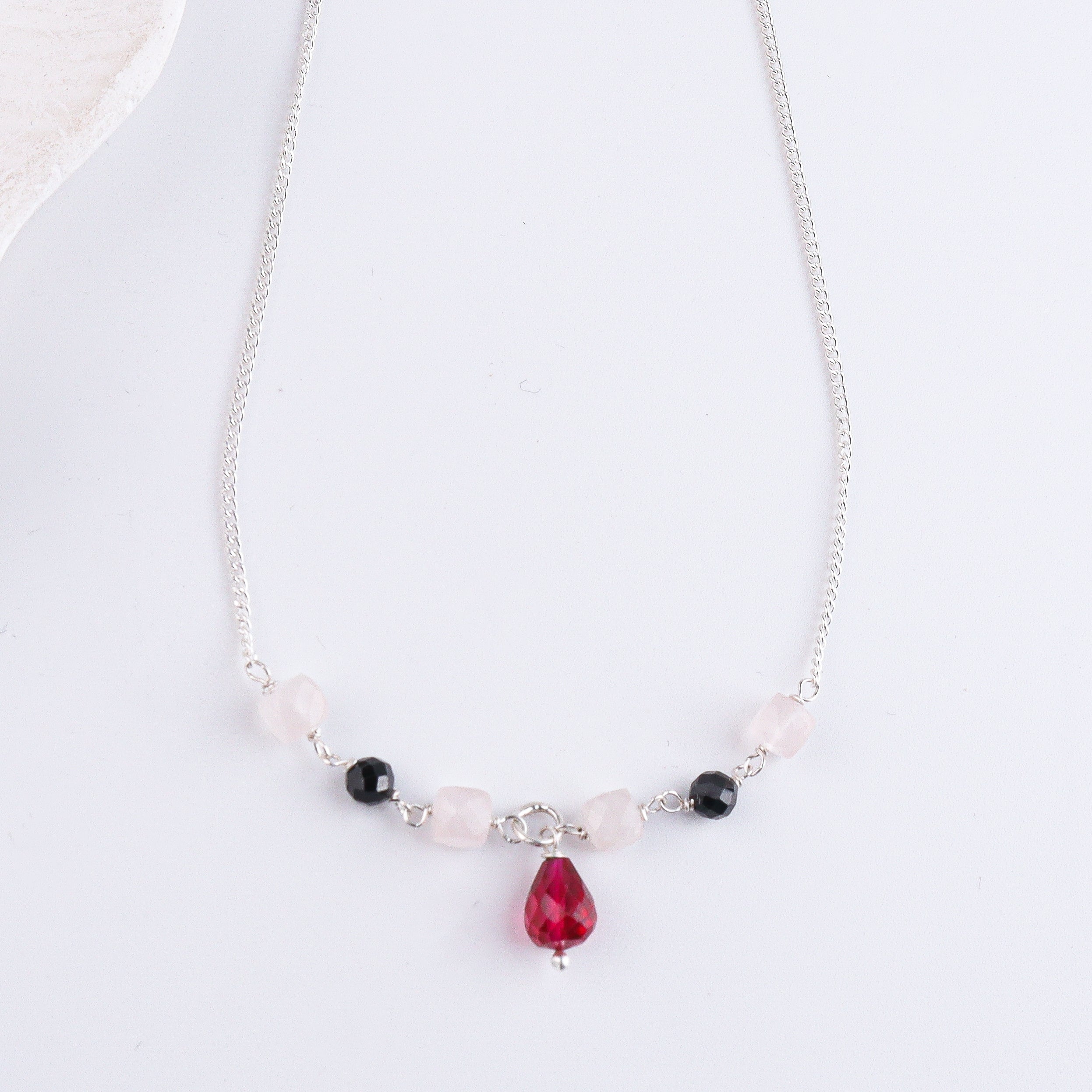 Rubies, Rose Quartz & Black Spinel Silver Chain Mangalsutra (Project Handmade)
