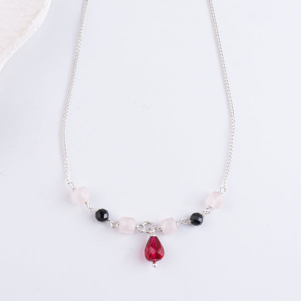 Rubies, Rose Quartz & Black Spinel Silver Chain Mangalsutra (Project Handmade)