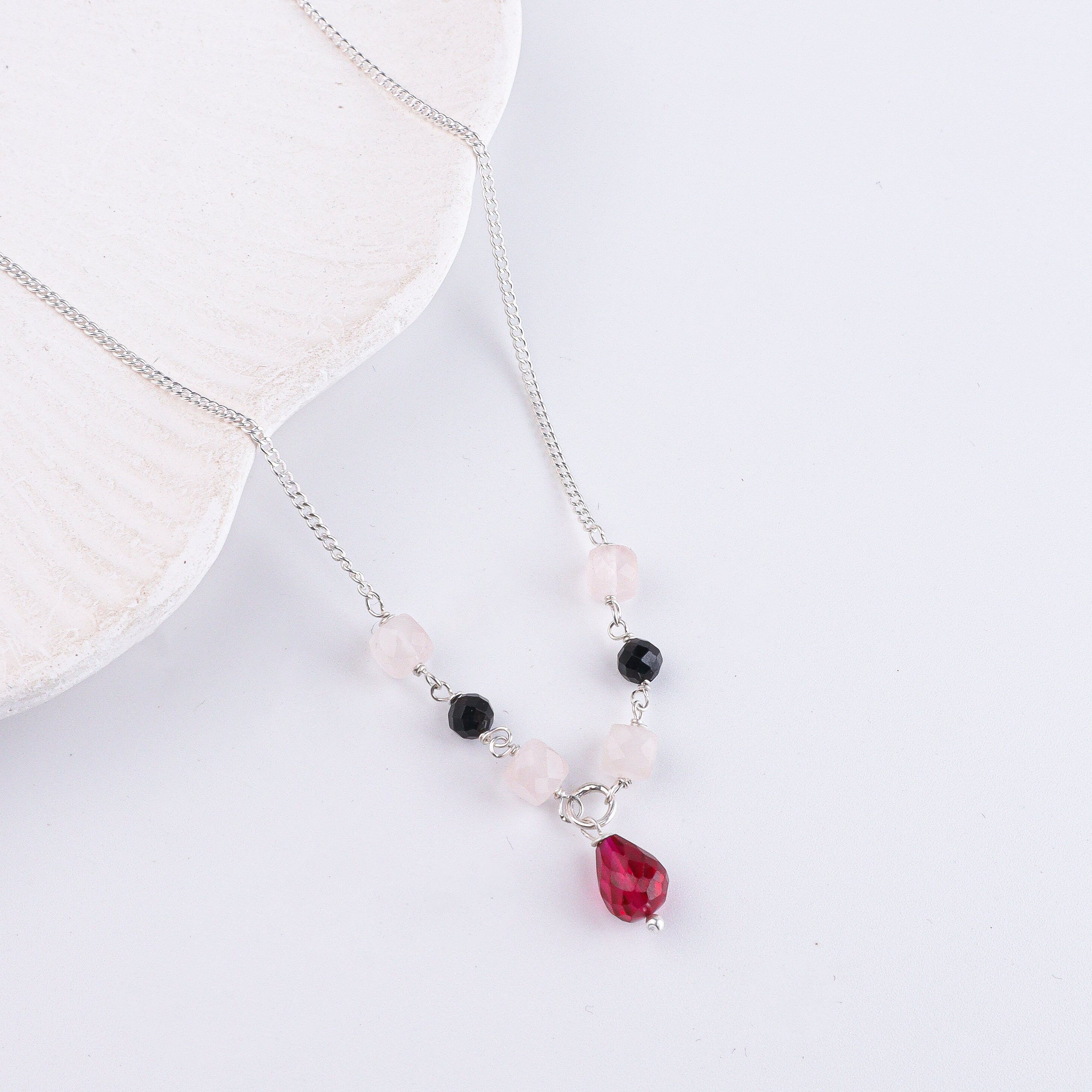 Rubies, Rose Quartz & Black Spinel Silver Chain Mangalsutra (Project Handmade)