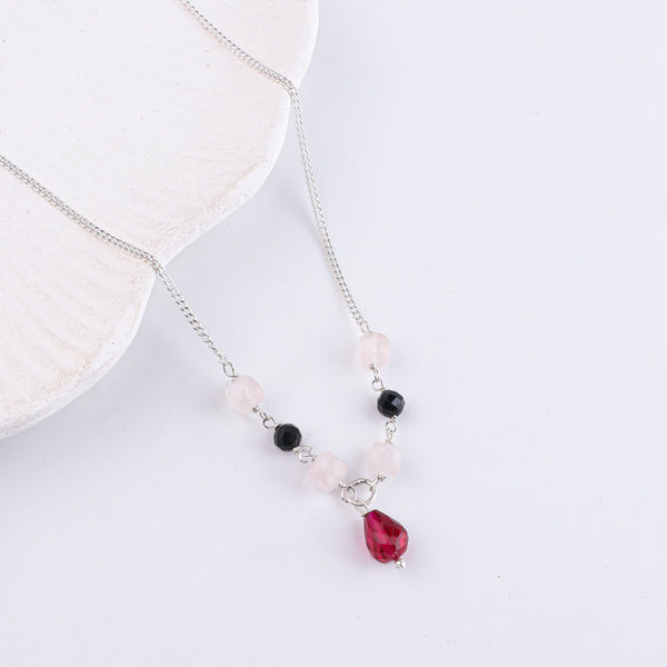 Rubies, Rose Quartz & Black Spinel Silver Chain Mangalsutra (Project Handmade)