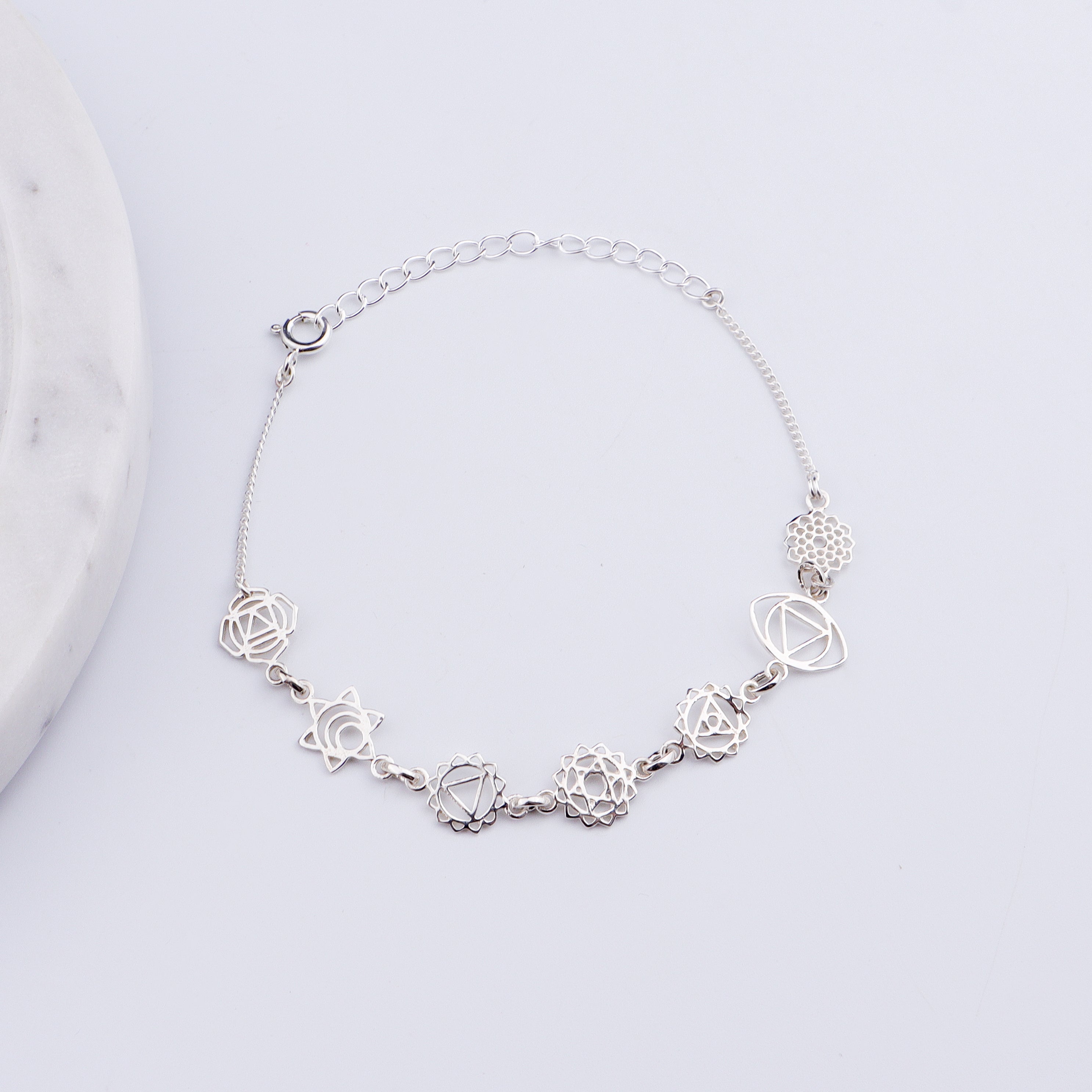 Seven Chakra Silver Bracelet