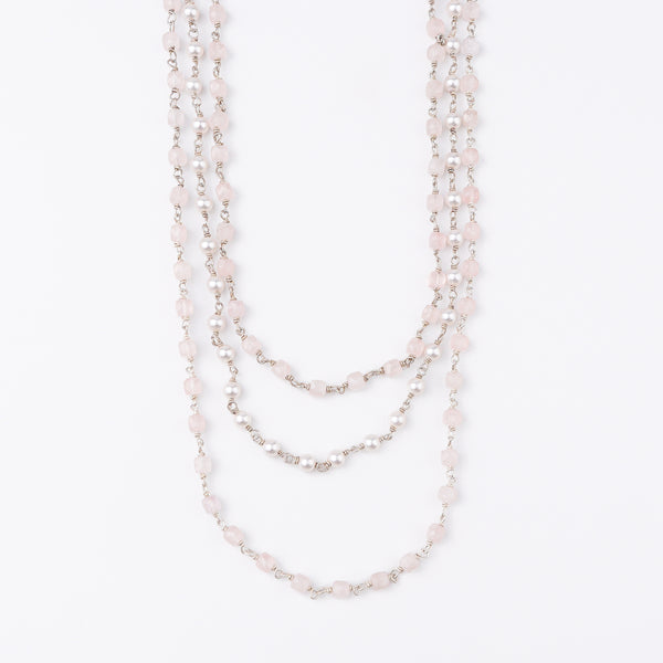 Rose Quartz and Pearls Layered Necklace