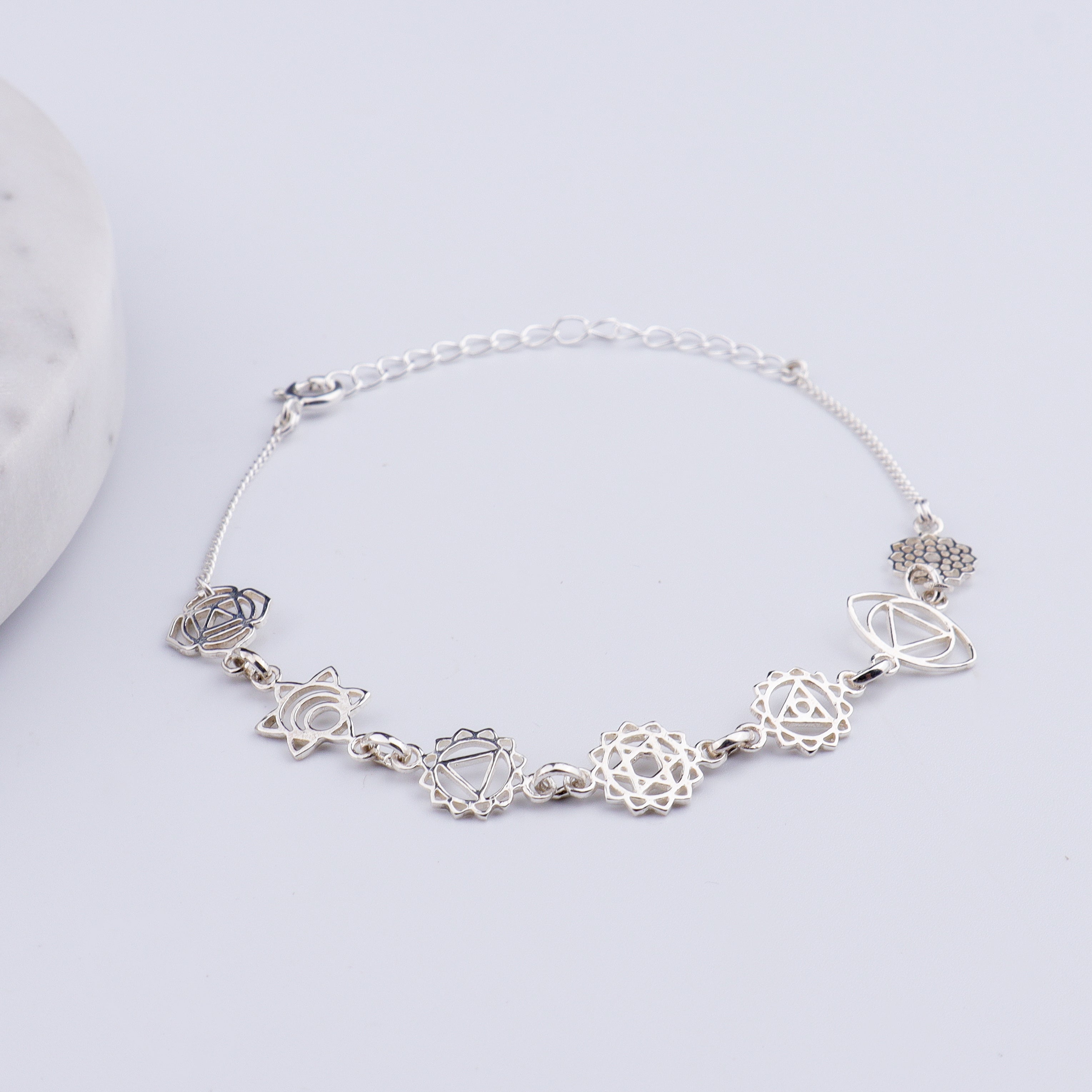 Seven Chakra Silver Bracelet