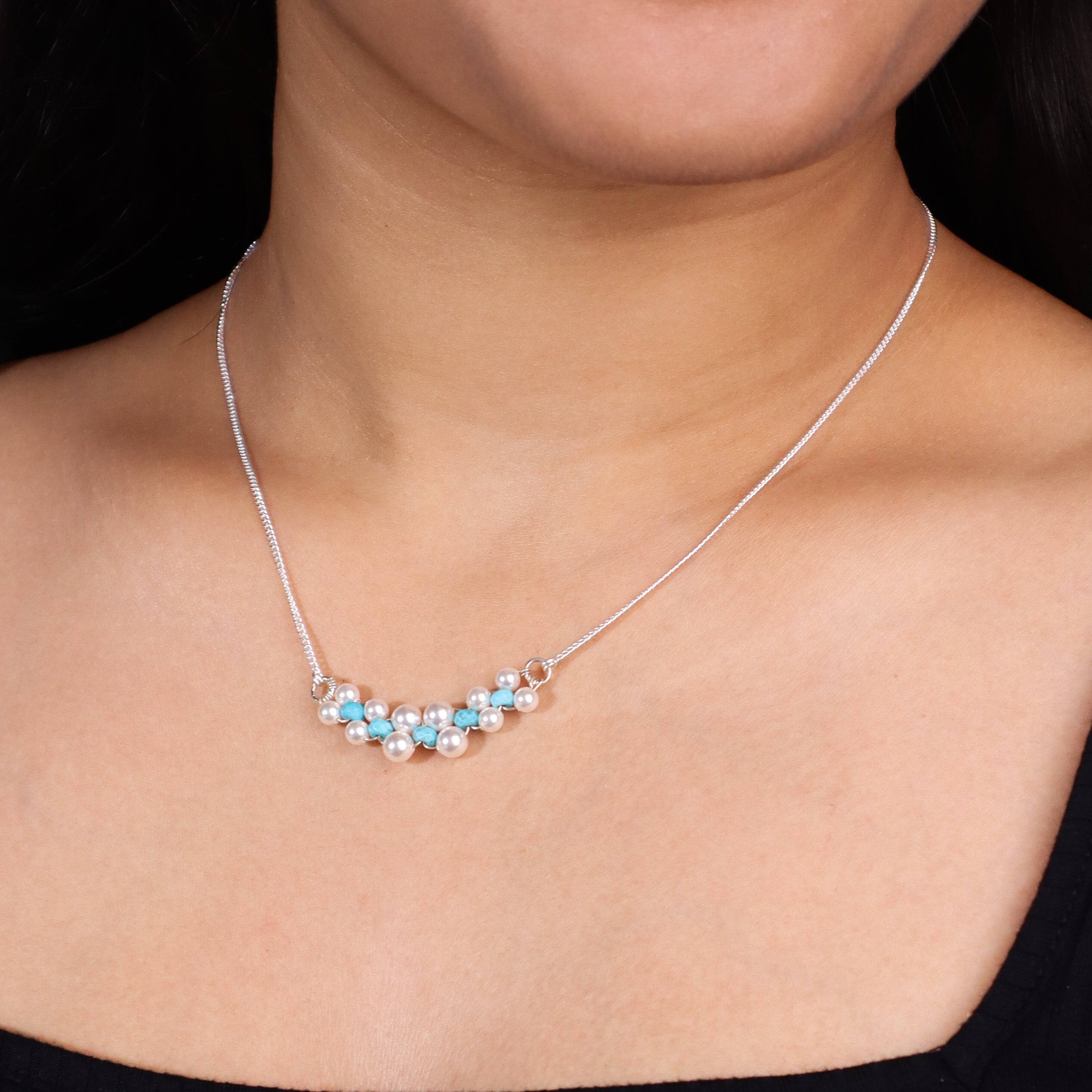 Silver Turquoise and Pearl Necklace