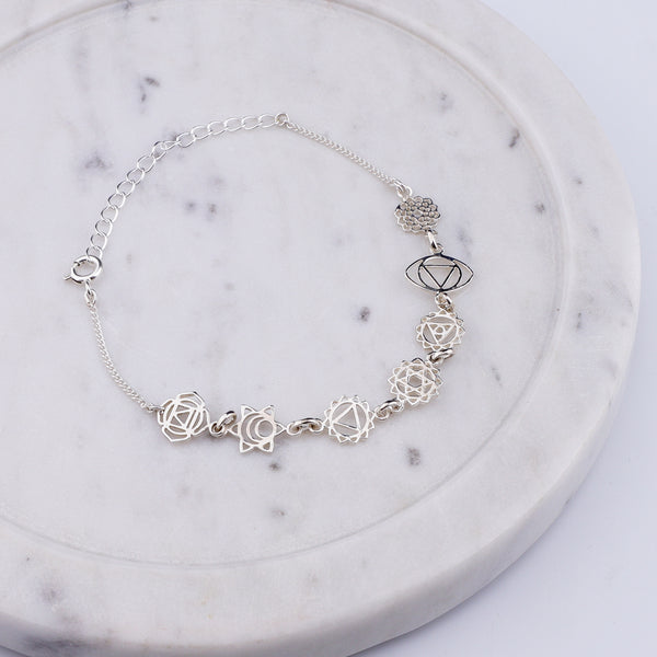 Seven Chakra Silver Bracelet