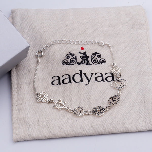 Seven Chakra Silver Bracelet