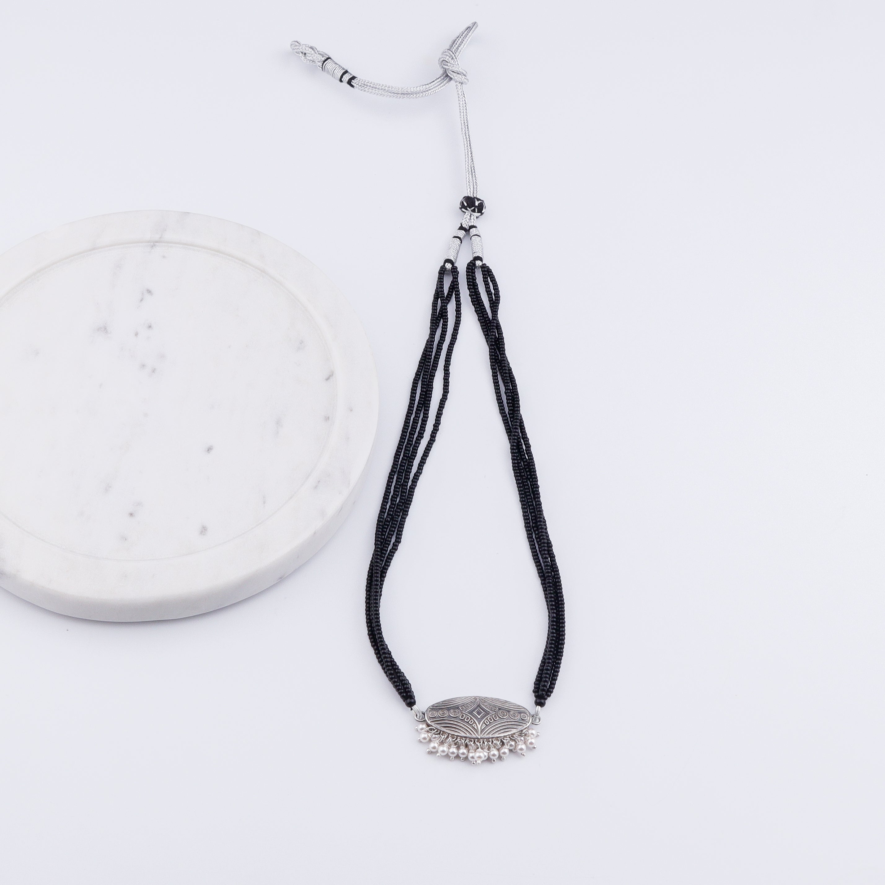 Oxidised Silver Oval Filigree Mangalsutra