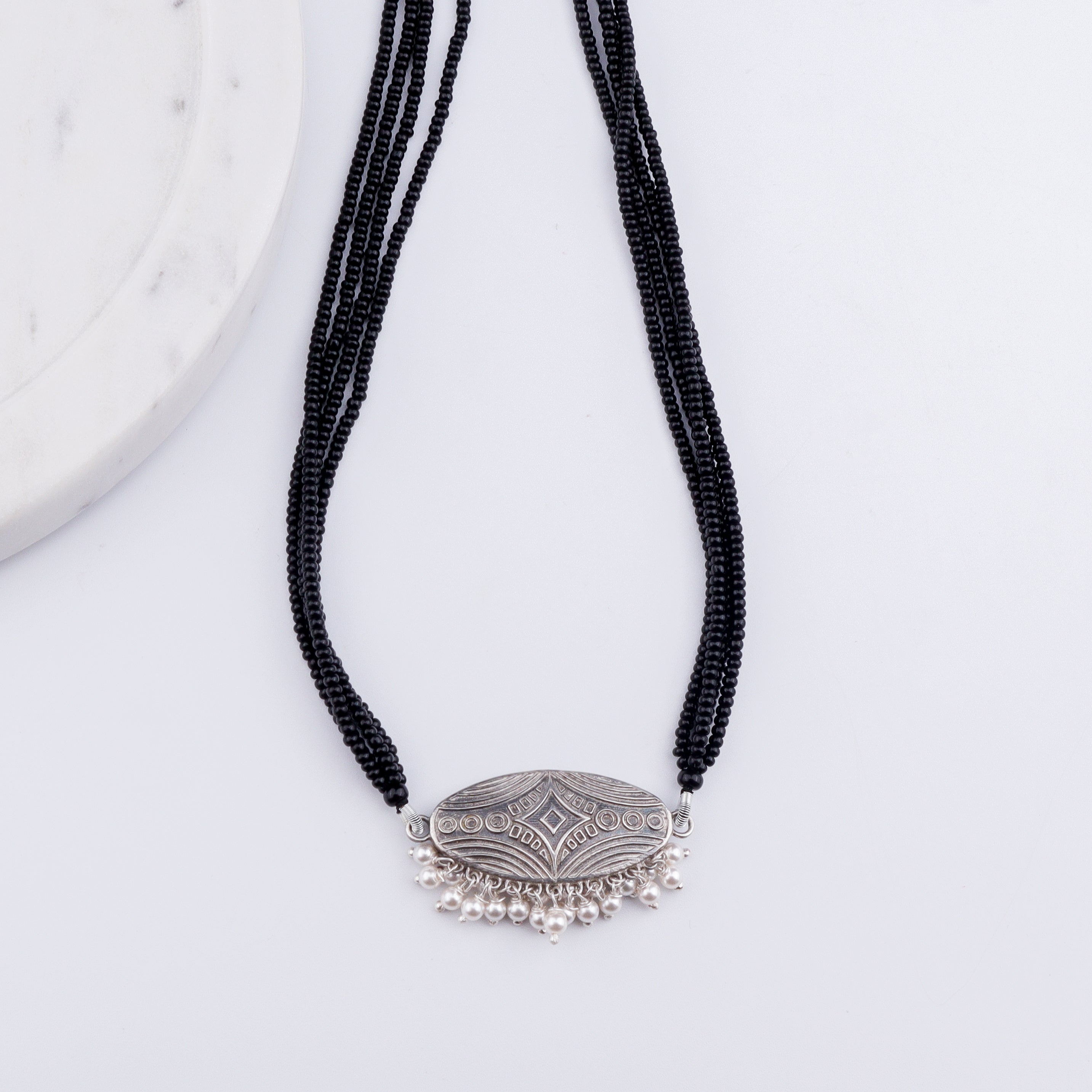 Oxidised Silver Oval Filigree Mangalsutra