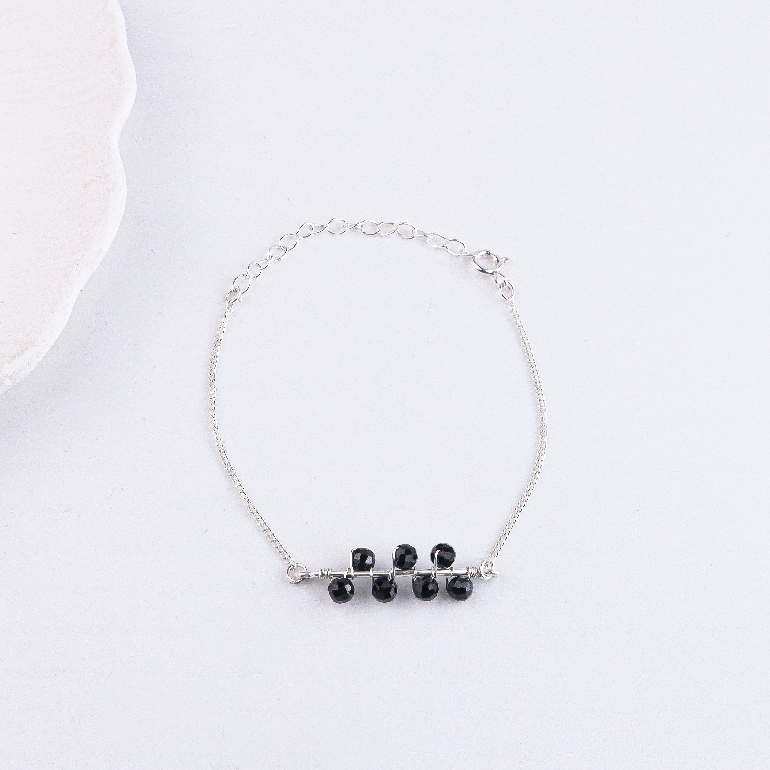 Black Spinel Silver Chain Mangalsutra Bracelet (Project Handmade)