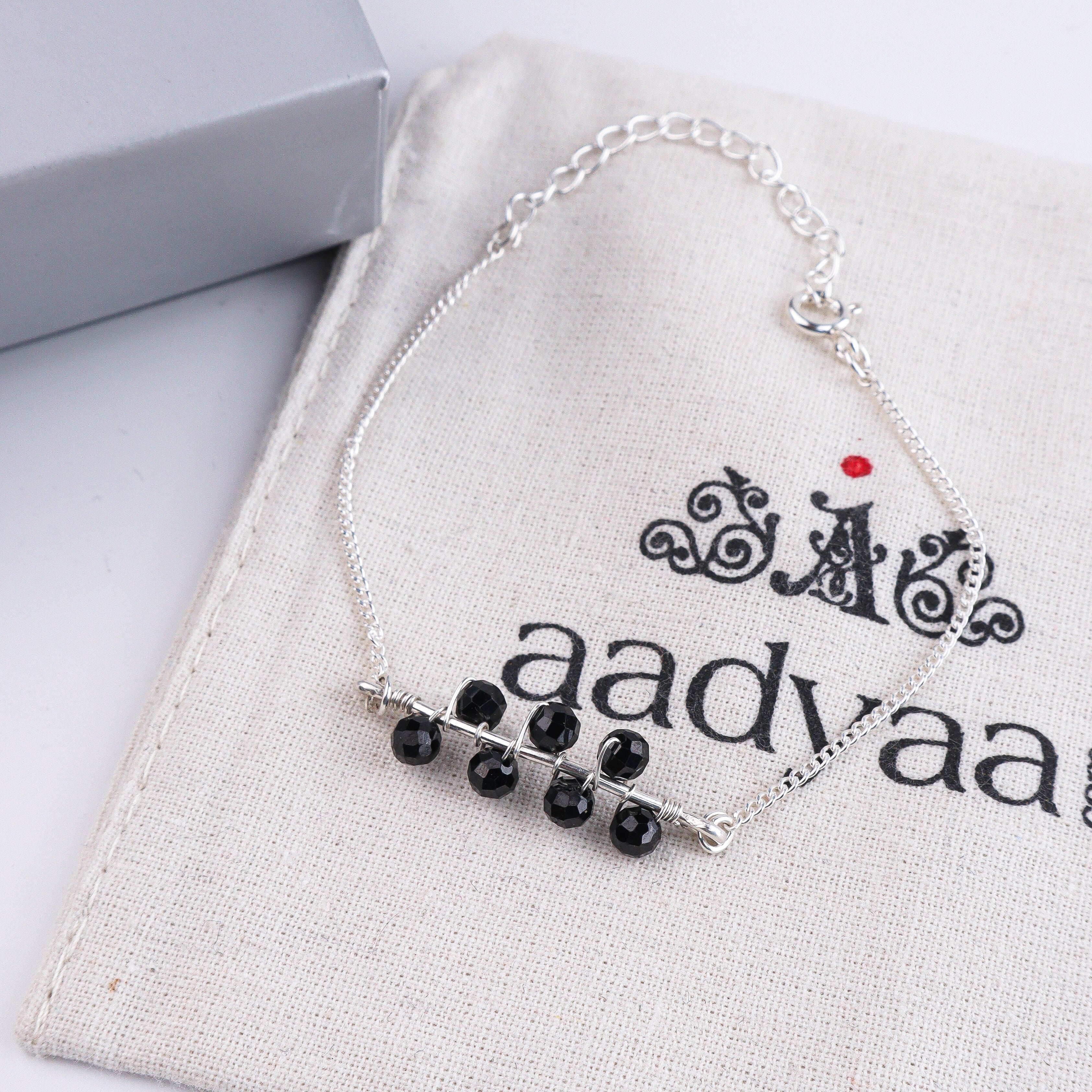 Black Spinel Silver Chain Mangalsutra Bracelet (Project Handmade)