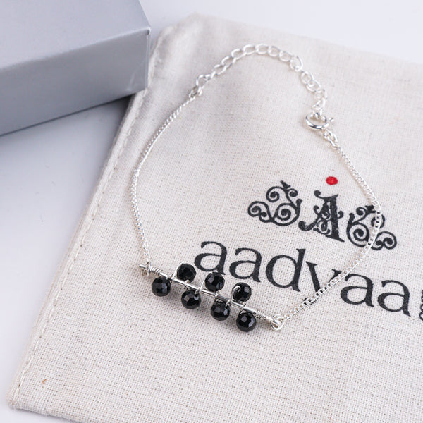 Black Spinel Silver Chain Mangalsutra Bracelet (Project Handmade)