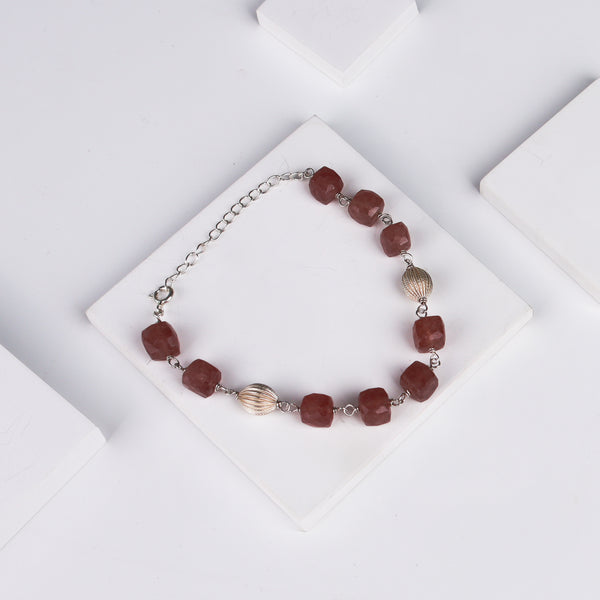Silver Beads and Cherry Quartz Ganthan Bracelet