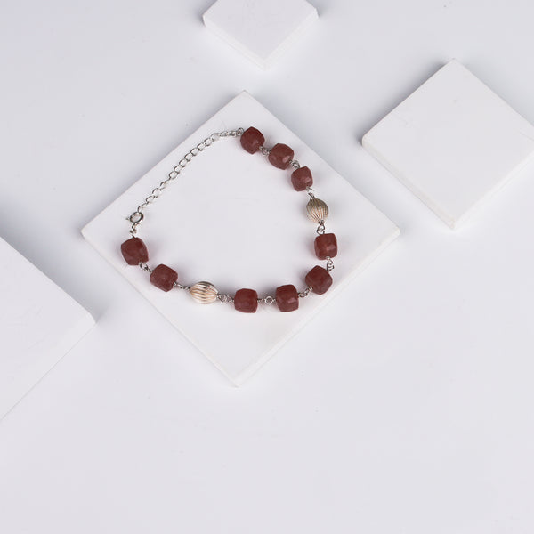 Silver Beads and Cherry Quartz Ganthan Bracelet