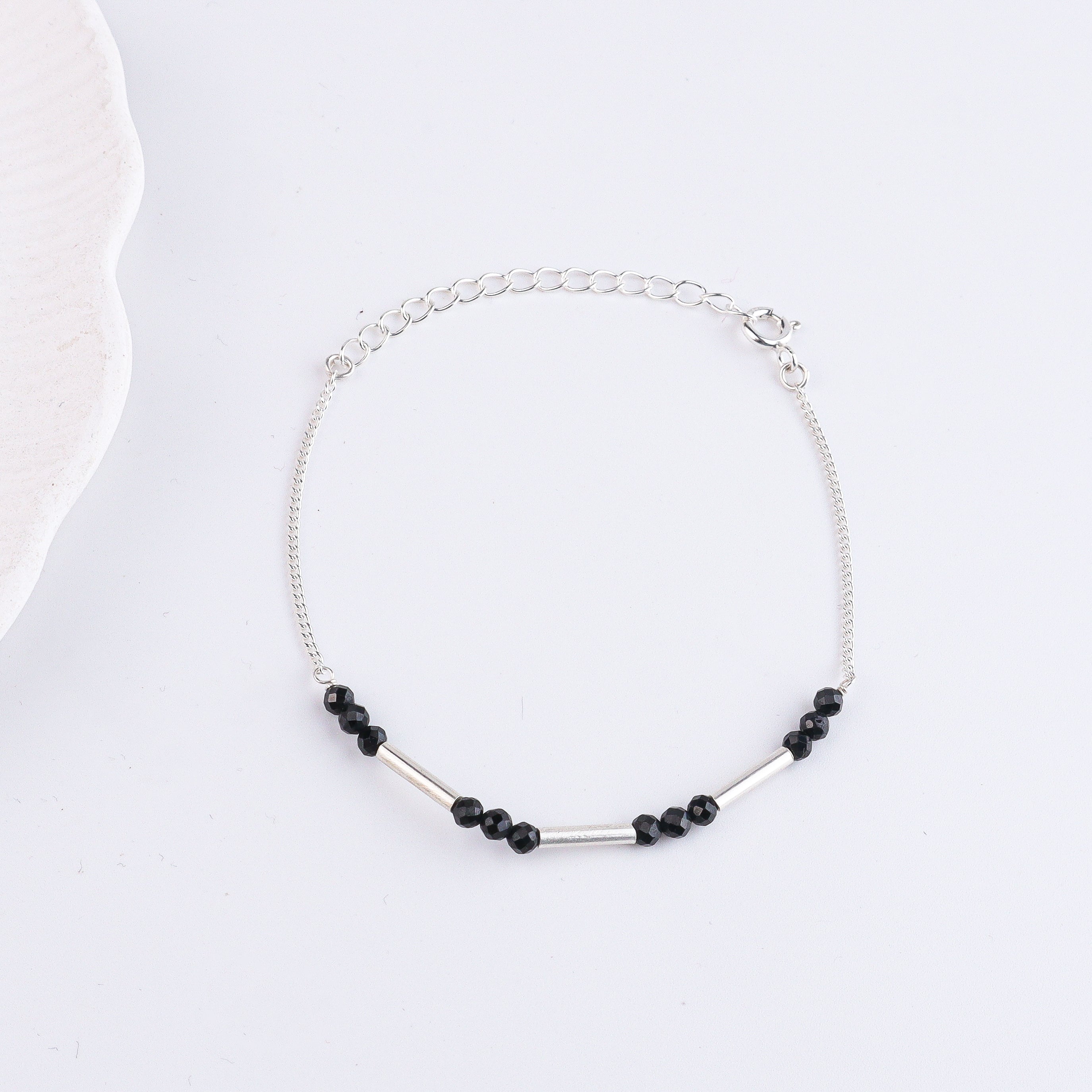 Black Spinel & Pipe Silver Chain Mangalsutra Bracelet (Project Handmade)