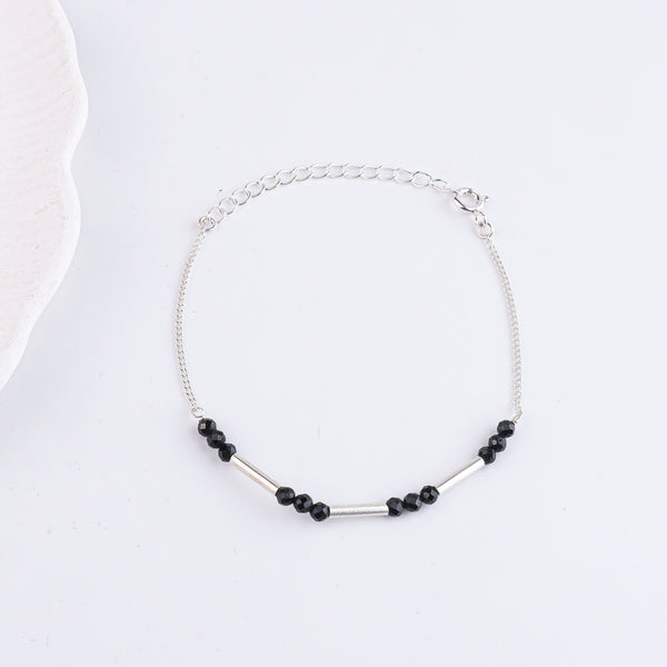 Black Spinel & Pipe Silver Chain Mangalsutra Bracelet (Project Handmade)