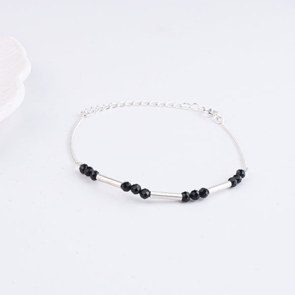 Black Spinel & Pipe Silver Chain Mangalsutra Bracelet (Project Handmade)