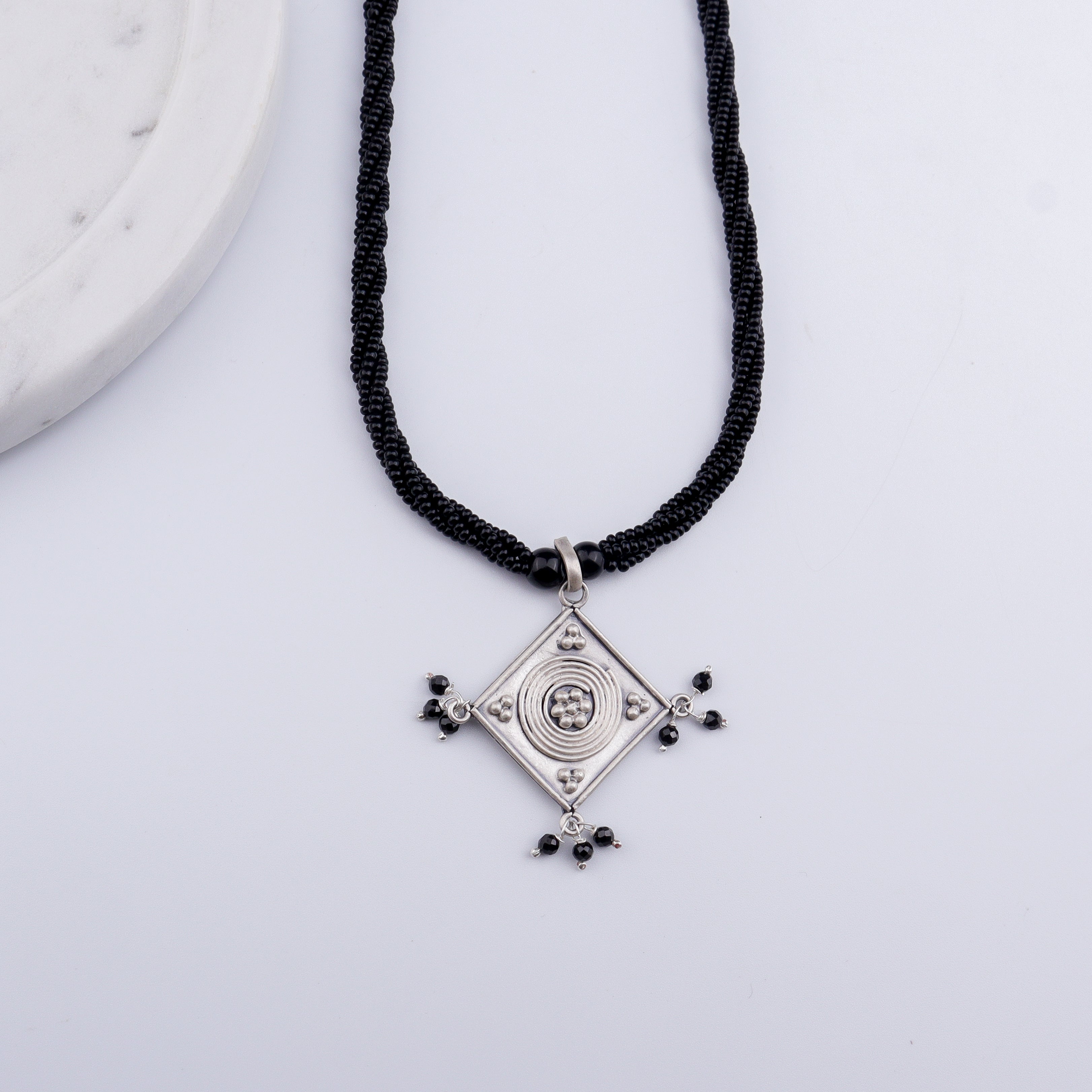 Oxidised Silver Diamond Filigree Mangalsutra