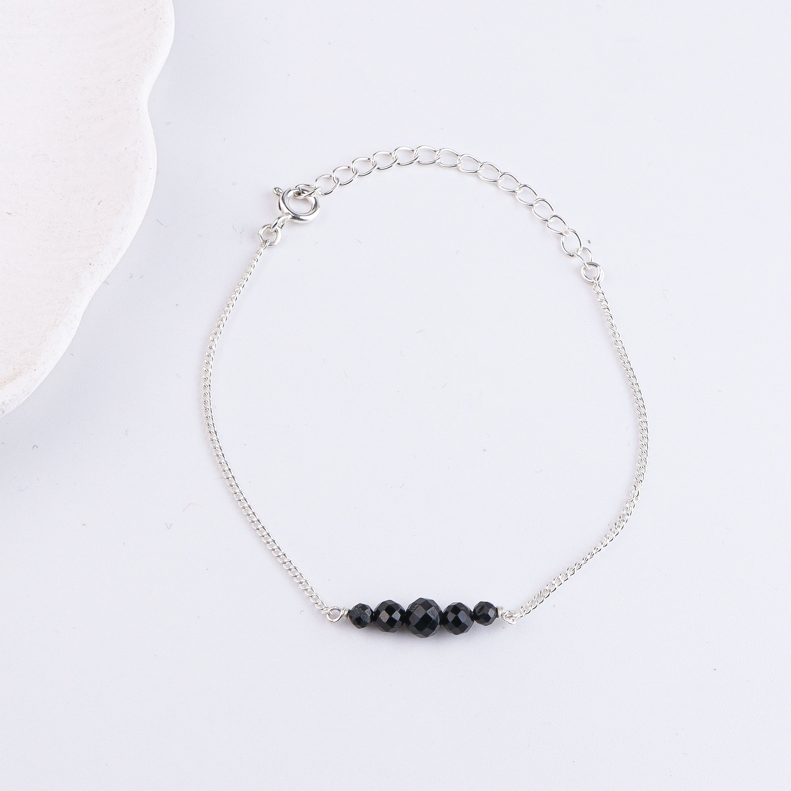 Black Spinel Silver Chain Mangalsutra Bracelet (Project Handmade)