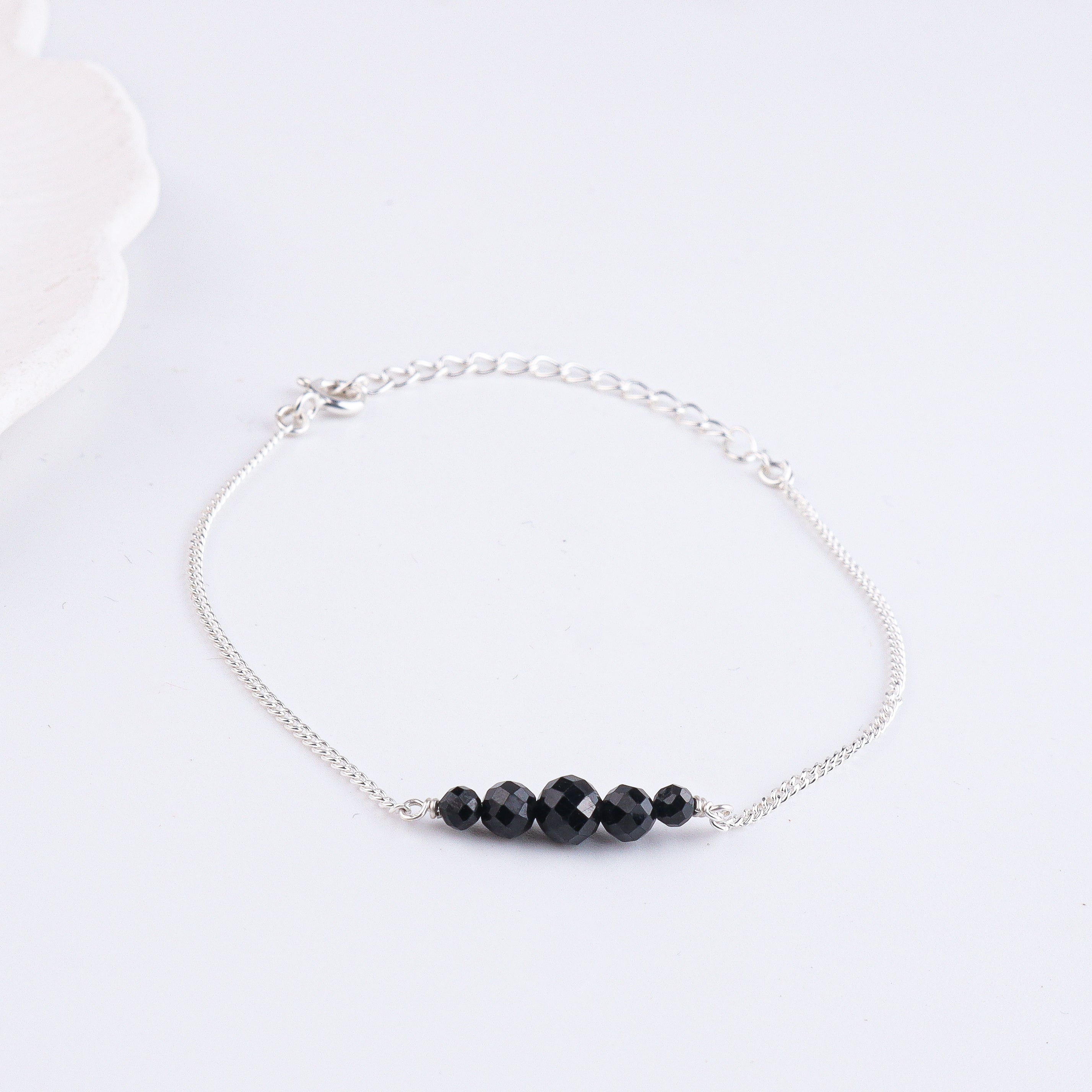 Black Spinel Silver Chain Mangalsutra Bracelet (Project Handmade)