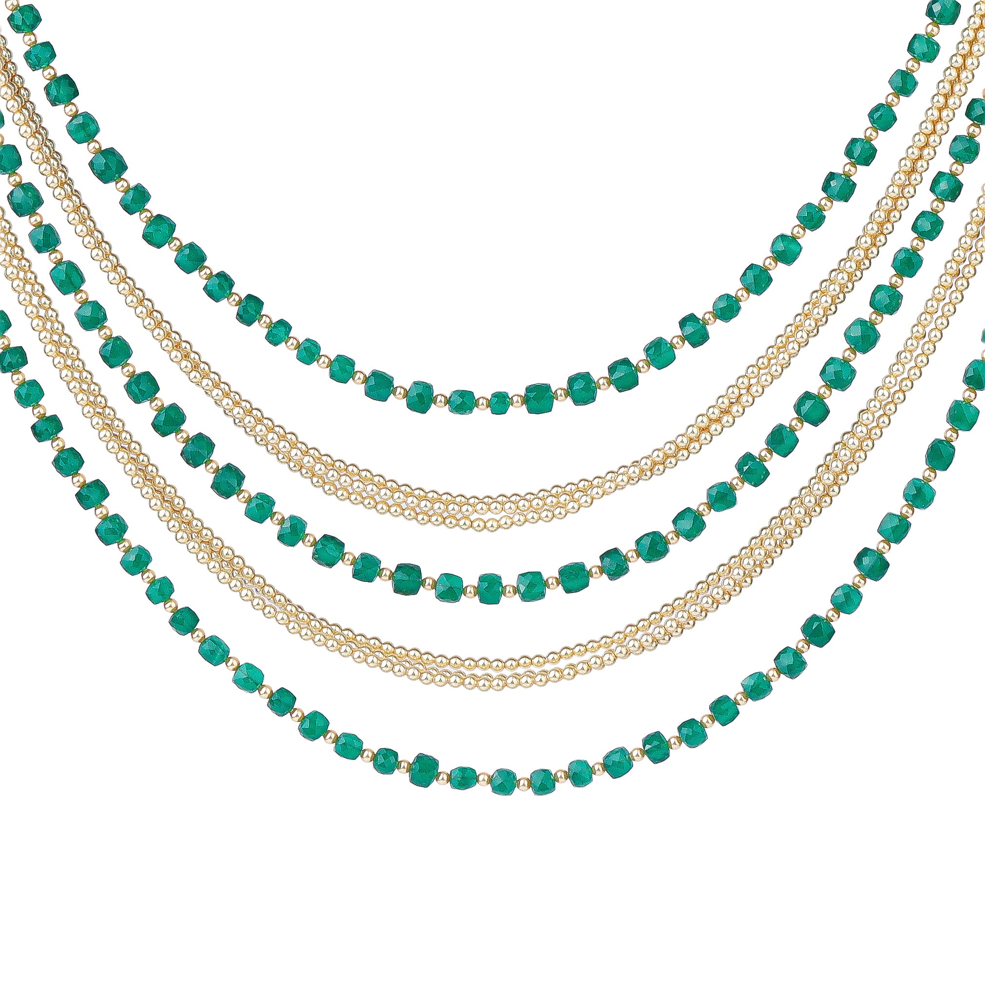 Luxe Necklace- Green Onyx and Golden Pearls