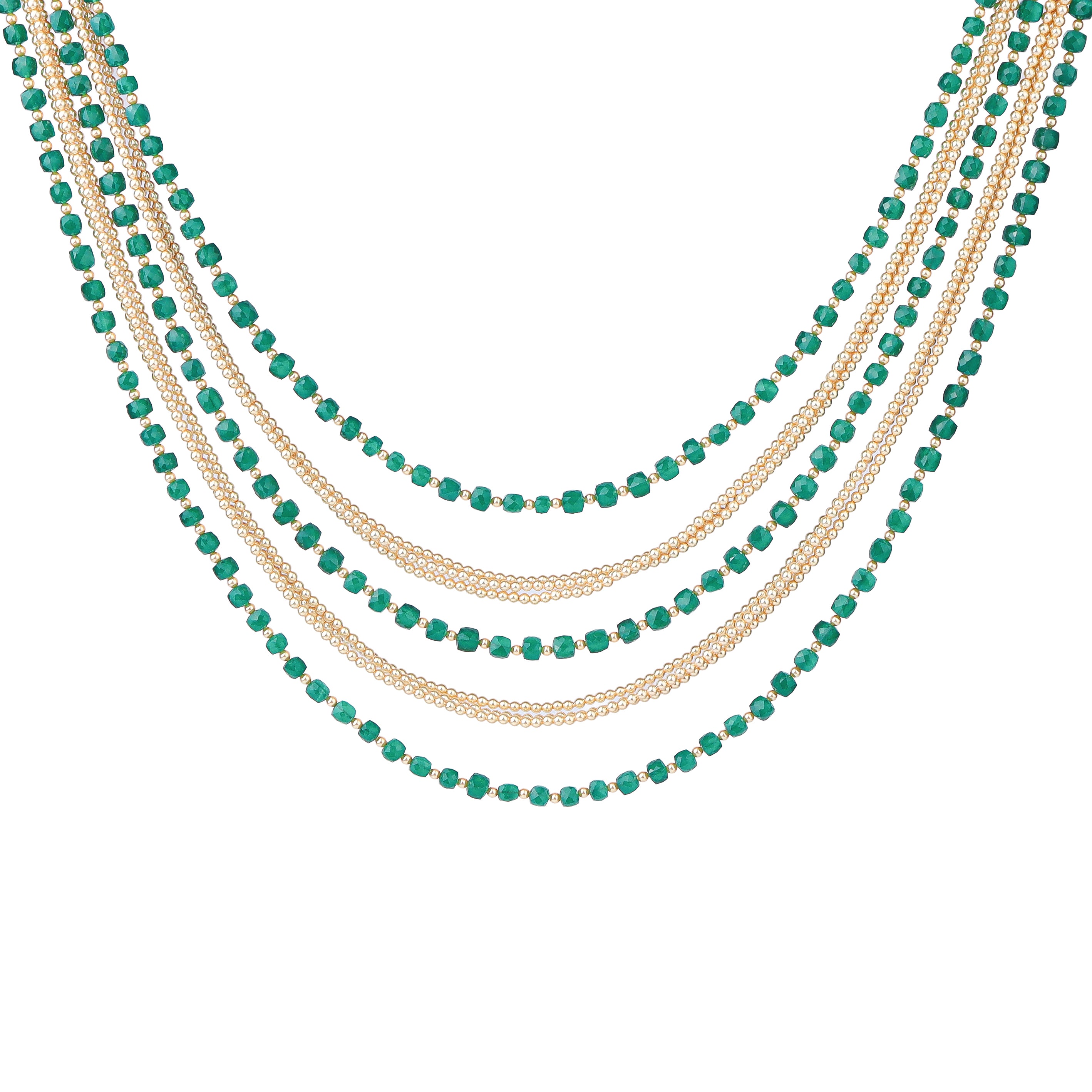 Luxe Necklace- Green Onyx and Golden Pearls