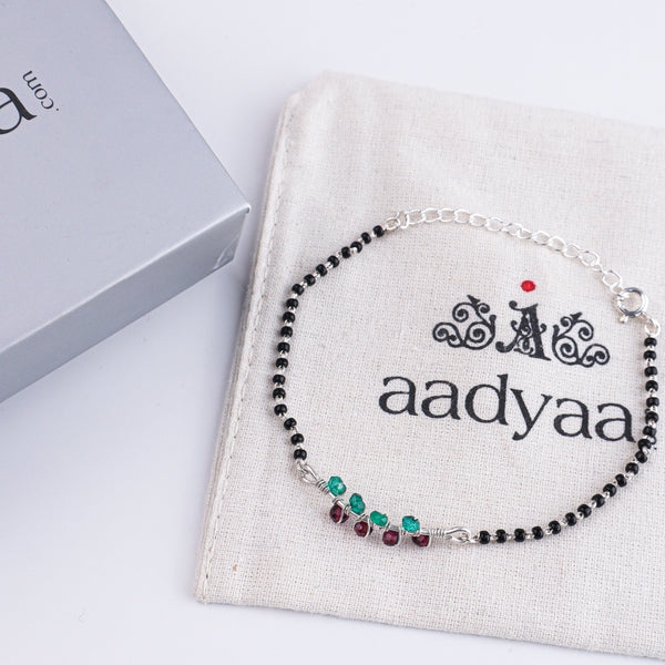 Green Onyx & Garnet Silver Mangalsutra Bracelet (Project Handmade)