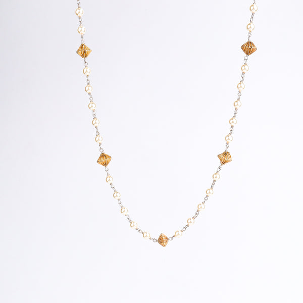 Silver Bead Ganthan with Pearls (20 Inches)