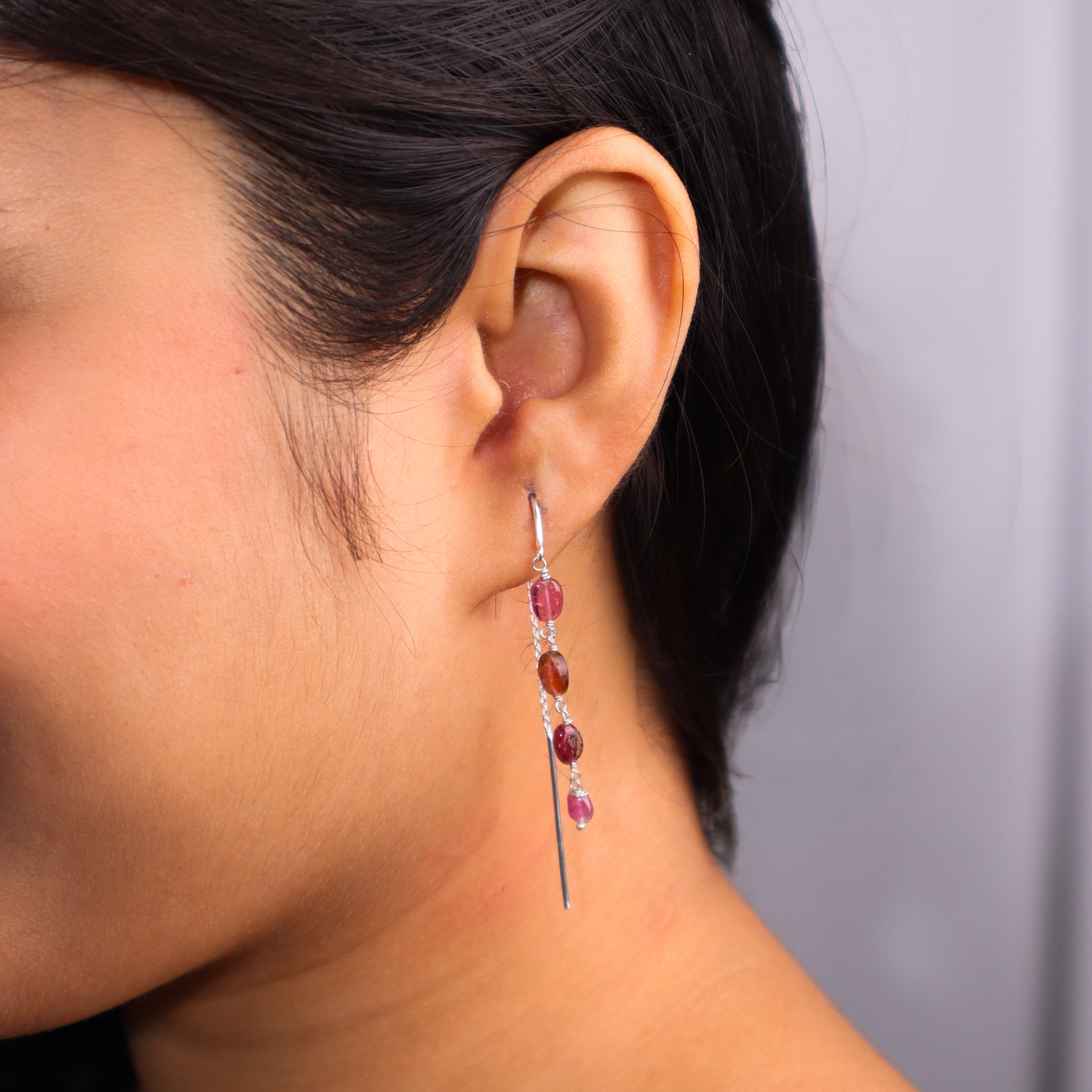 Silver Sui Dhaaga Tourmaline Stone Earring