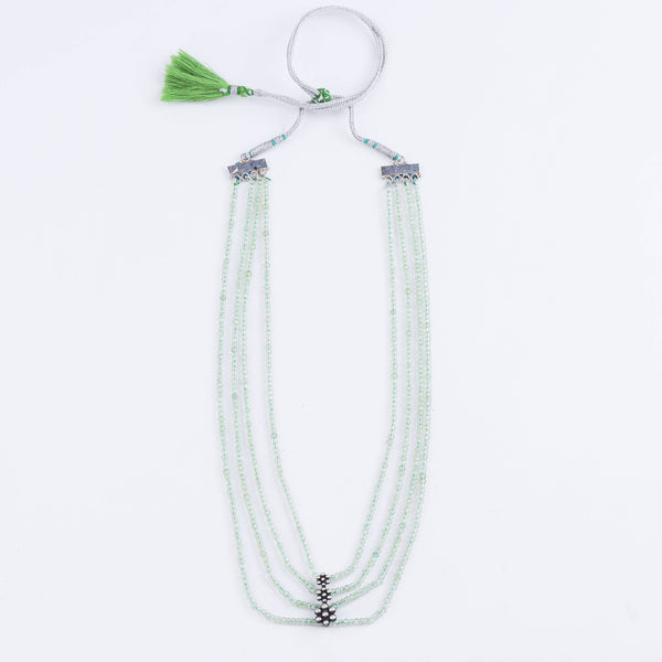 Silver multi-strand labradorite necklace with gemstone beads and charm pendant