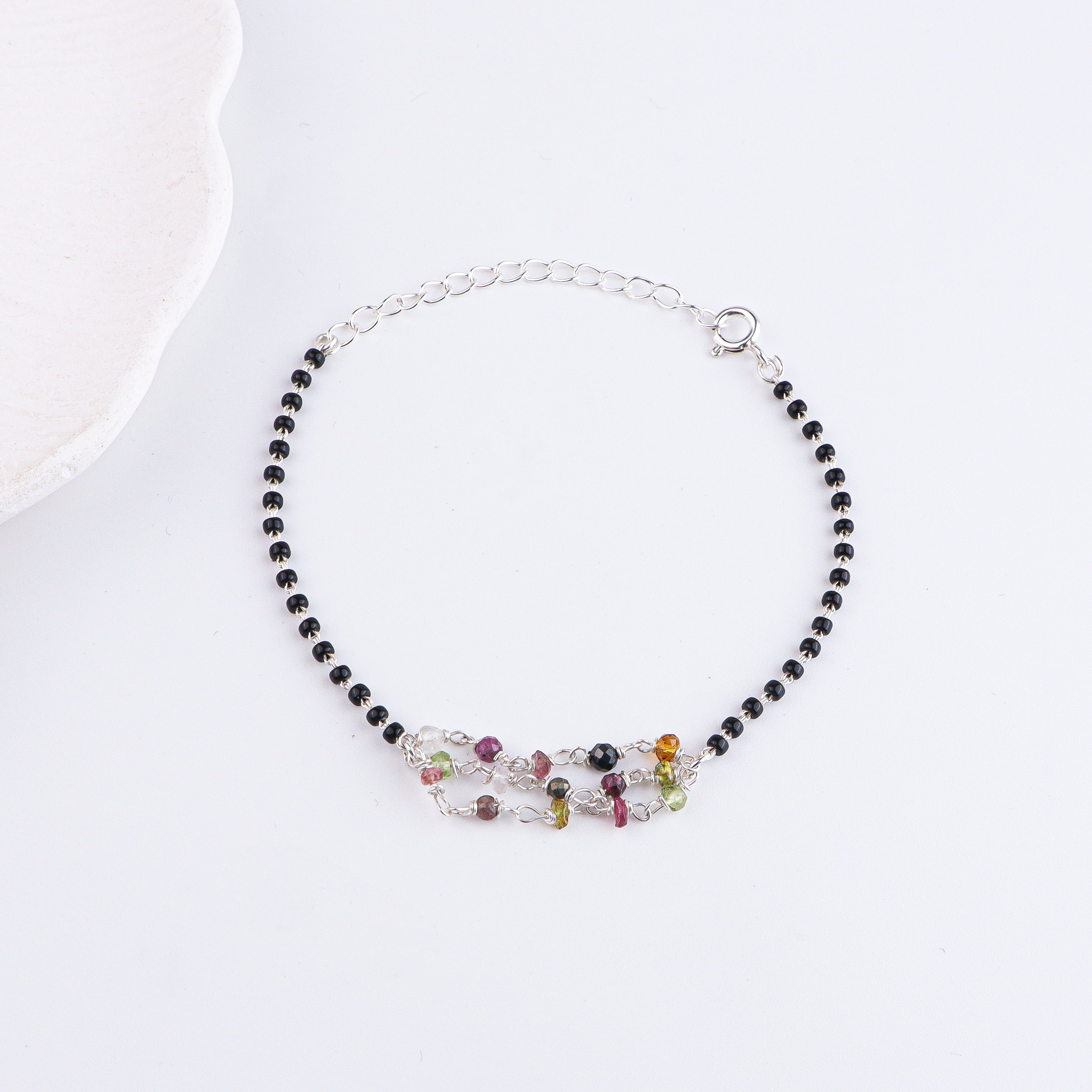 Multicolor Stone Ganthan Silver Mangalsutra Bracelet (Project Handmade)